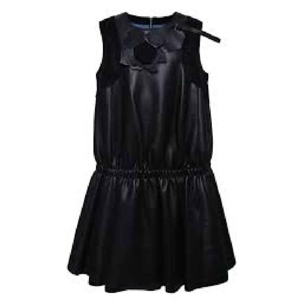 MIMISOL MI MI SOL GIRL'S 4 DRESS  VEGAN LEATHER SLEEVELESS FLOWER APPLIQUE TULLE